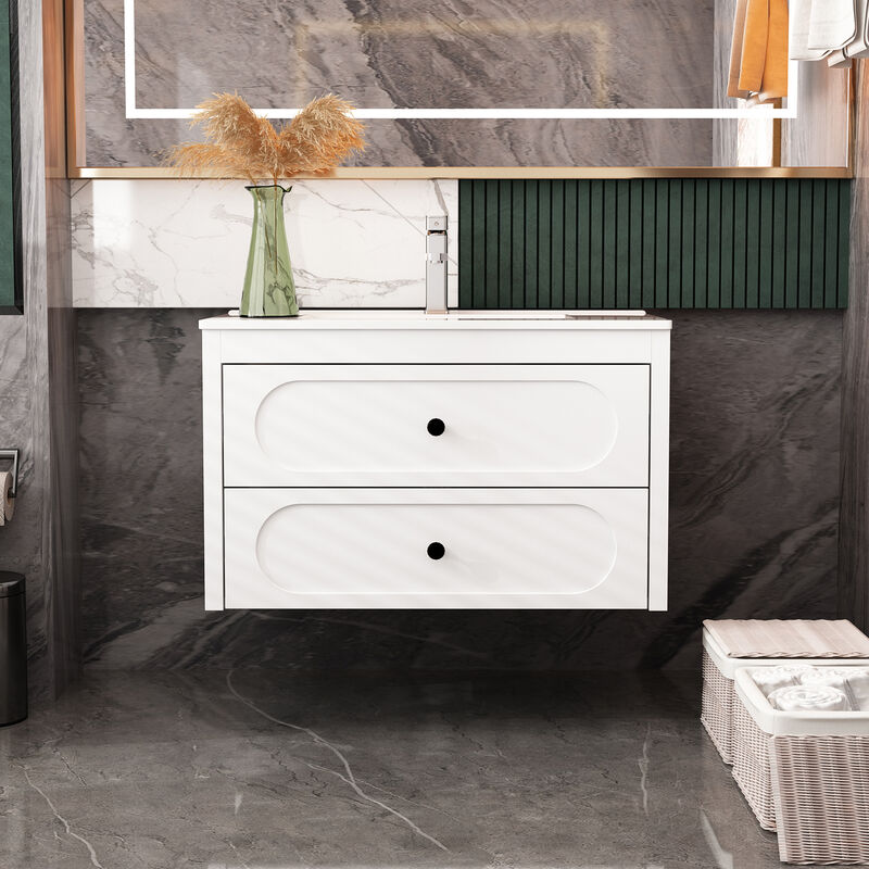 FUFU&GAGA Elegant White Bathroom Vanities with Dual Drawers and Sink,(29.9" W x 18.3" D x 18.7" H),White