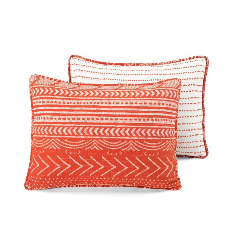 Hivvago King size Scandinavian Chevron Orange White Stripe Reversible Cotton Quilt Set