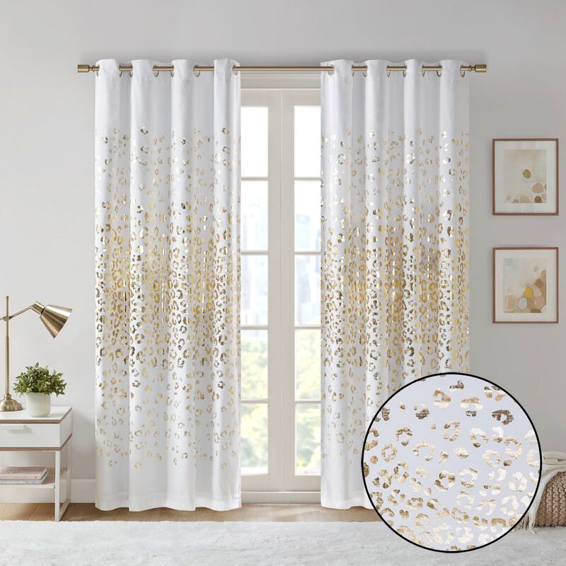 Gracie Mills Amos Total Blackout Grommet Curtain with Gold Metallic Animal Print