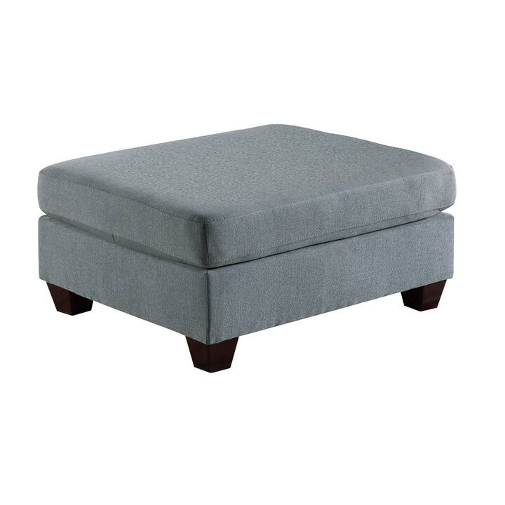 32 Inch Modern Square Ottoman with Plush Foam Seating, Gray Linen Fabric-Benzara