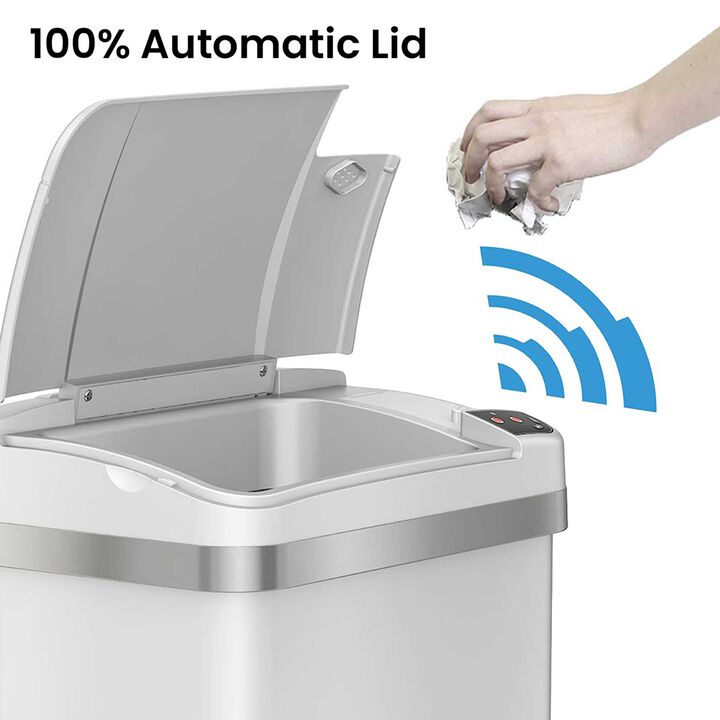 iTouchless 4 Gallon / 15 Liter White Sensor Bathroom Trash Can