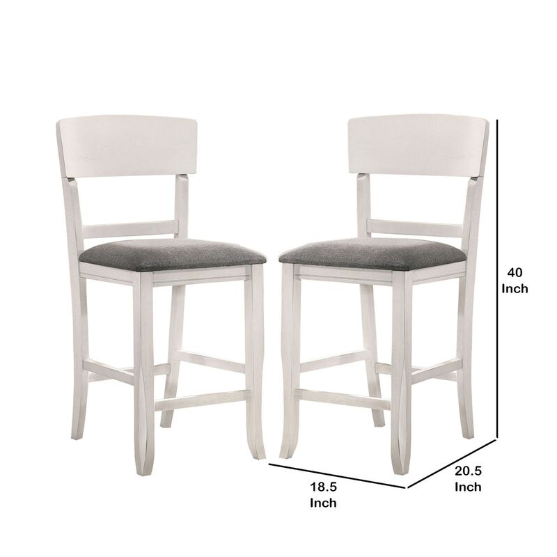 Wooden Counter Height Chair with Curved Back, Set of 2, White and Gray - Benzara