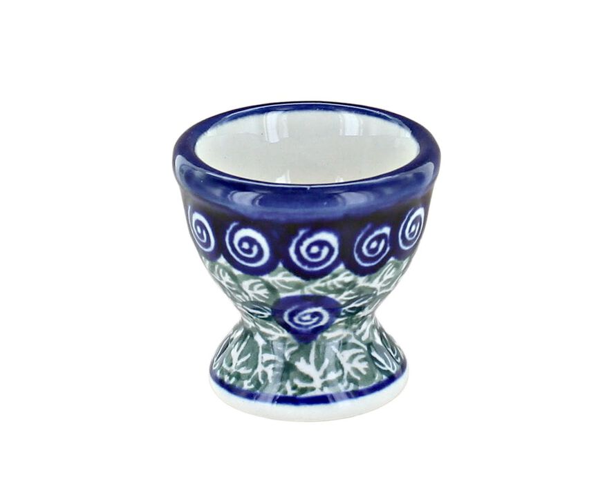 Blue Rose Polish Pottery Flowering Peacock Egg Cup