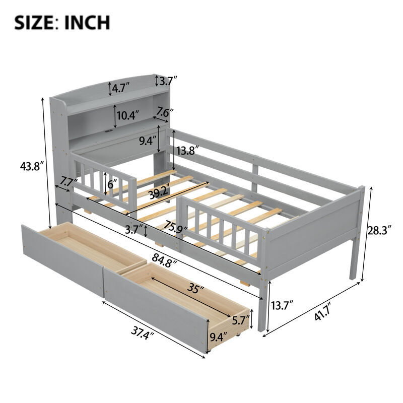 Merax Platform Bed with LED Light and 2 Drawers