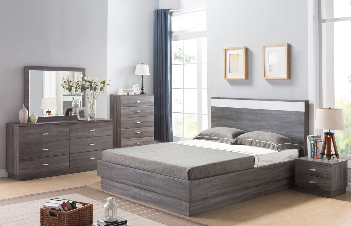 Distressed Grey Nightstand with 2 Drawers