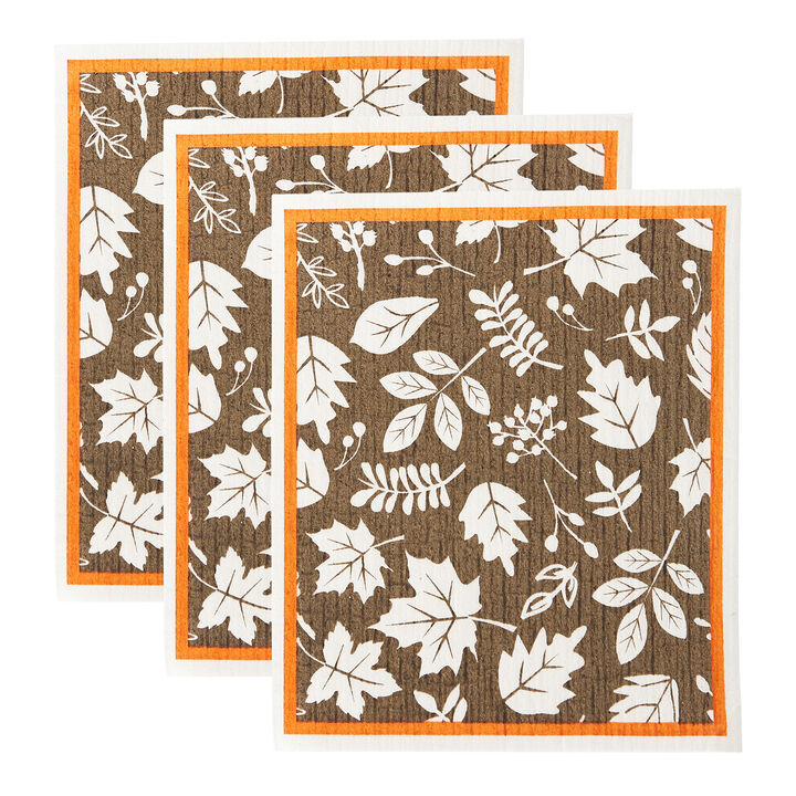 Set of 3 Brown and Orange Rectangular Absorbent Dishcloth 28"