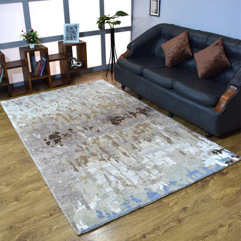 Rugsotic Carpets Hand Knotted Bamboo Silk & Wool 6'x9' Area Rug Abstract Beige NWS120