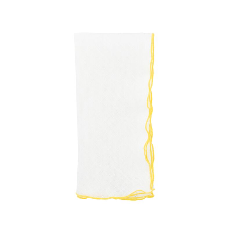 Linen Napkins With Yellow Ruffled Edges, Set of 4
