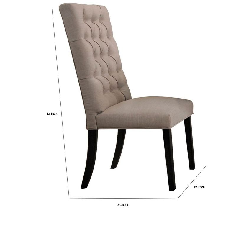 Wooden Dining Side Chair with Button Tufted Back, Set of 2, Tan Brown and Black-Benzara