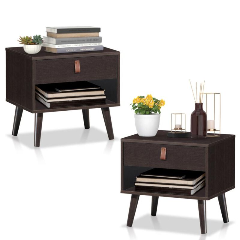 Hivvago Nightstand Bedroom Table with Drawer Storage Shelf-Brown