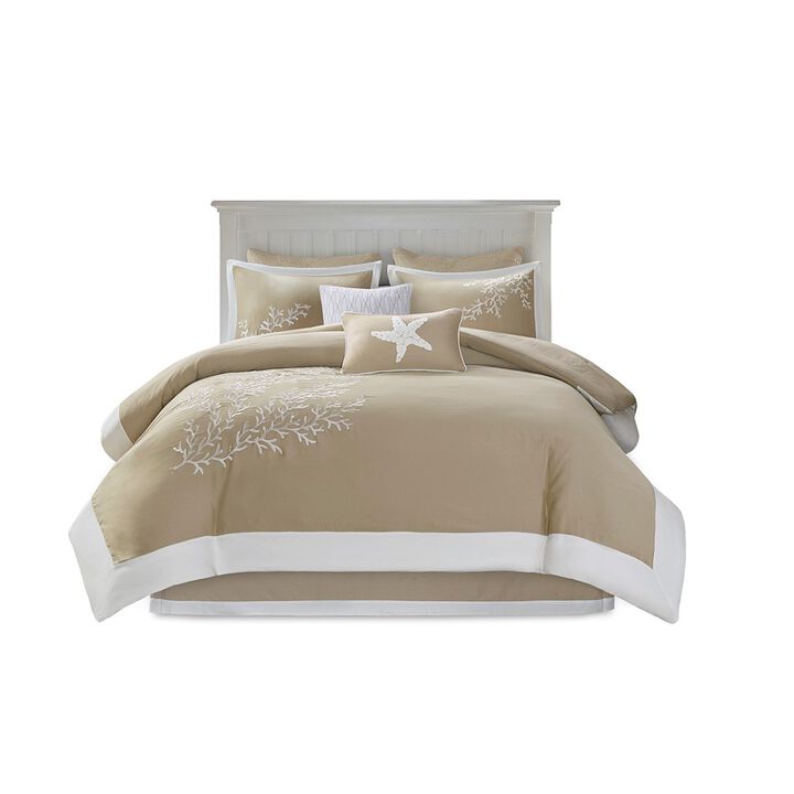 Gracie Mills Douglass 6-Peice Cotton Jaquard Comforter Set with Coral Embroidery