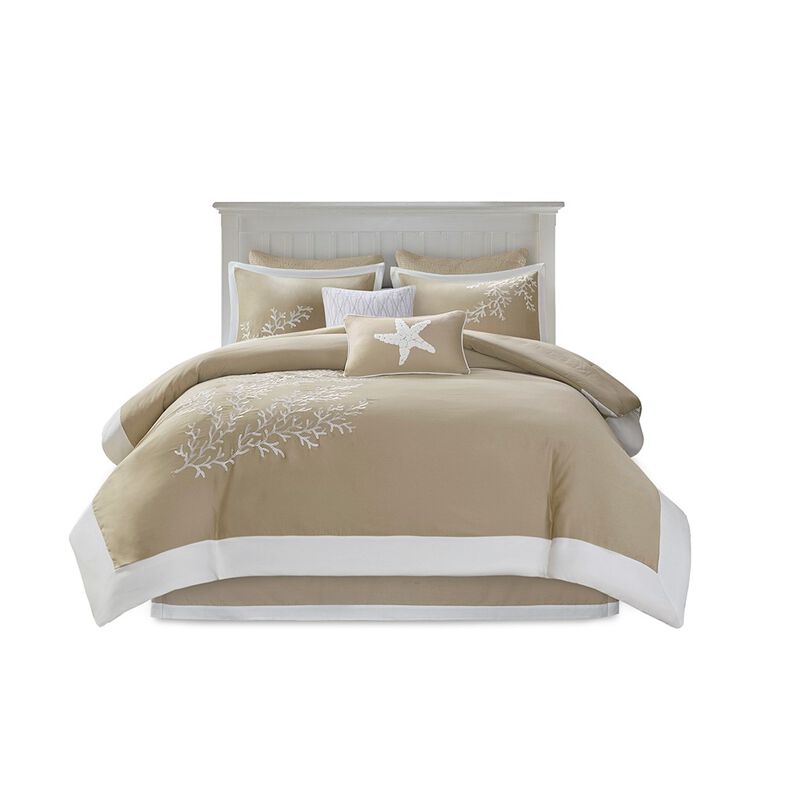 Gracie Mills Douglass 6-Peice Cotton Jaquard Comforter Set with Coral Embroidery