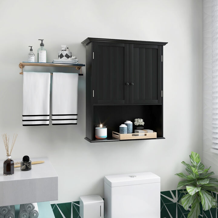 Costway Wall Mount Bathroom Cabinet Wooden Medicine Cabinet Storage Organizer Espresso