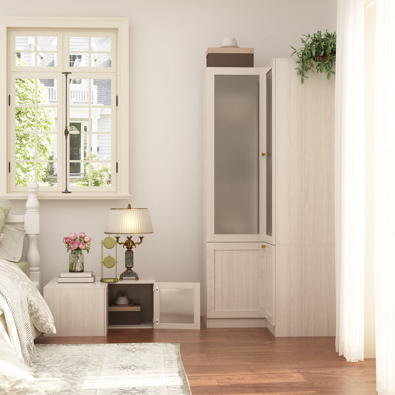 FUFU&GAGA Corner Wardrobe Closet with Frosted Glass Doors and Shelves for Bedroom (86.6" H x 35.4" W x 35.4" D) Brown