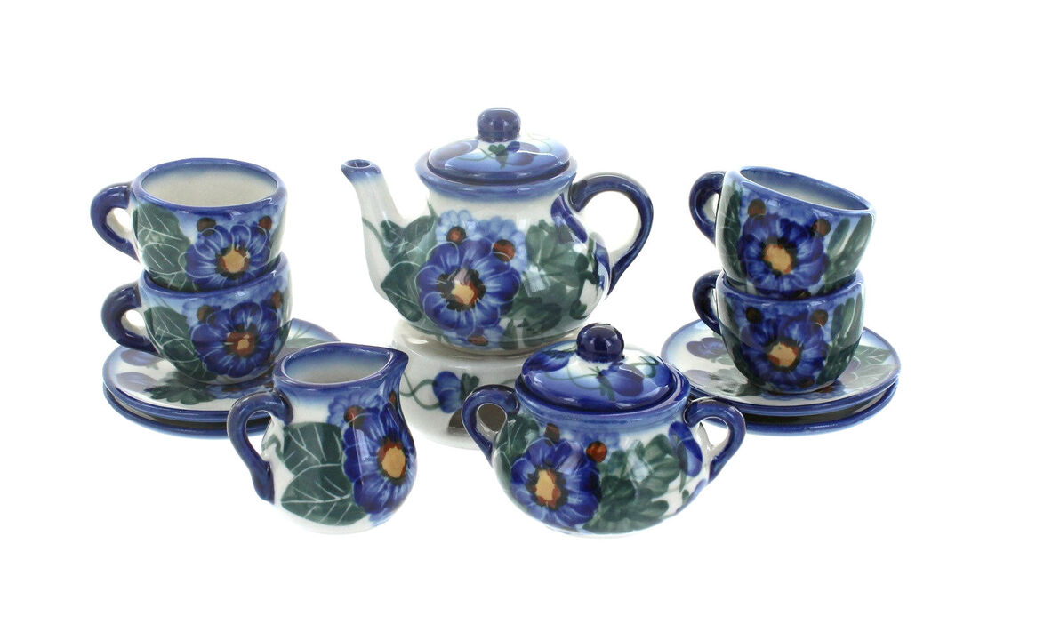 Blue Rose Polish Pottery Miniature Tea Set
