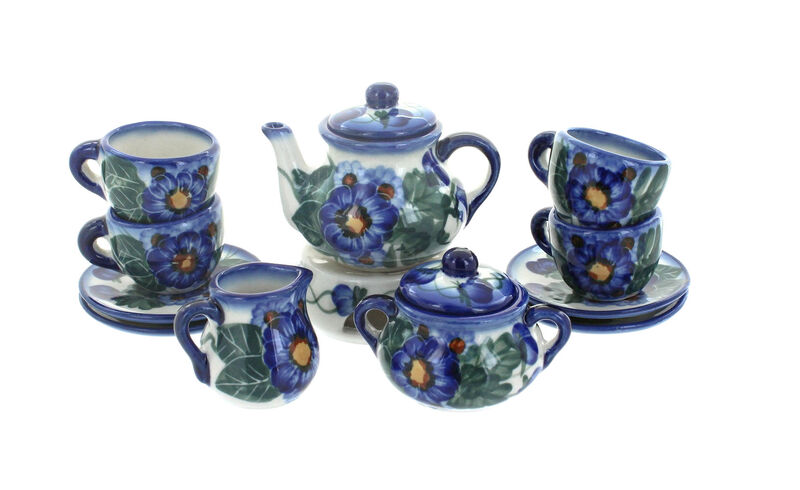 Blue Rose Polish Pottery Miniature Tea Set
