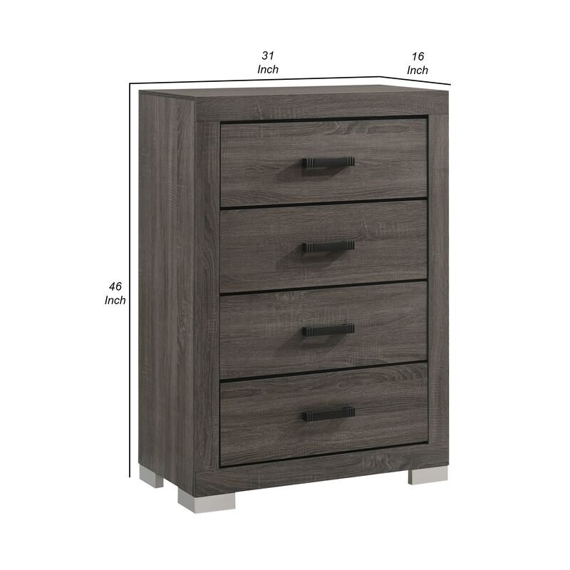 Lola 46 Inch Tall Dresser Chest, 4 Drawers, Metal Bar Handles, Dark Gray