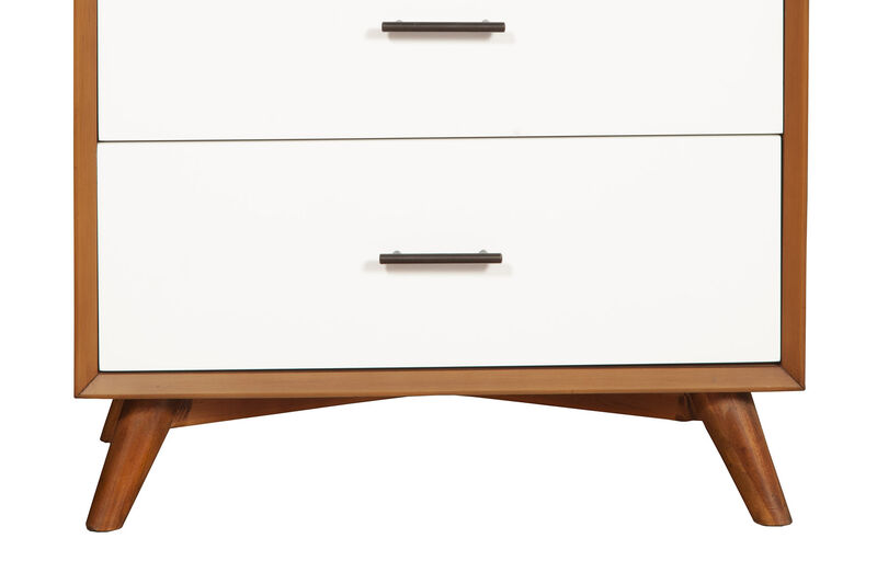 Modern Style Wooden Chest With Three Drawers and Flared Legs, Brown and White-Benzara