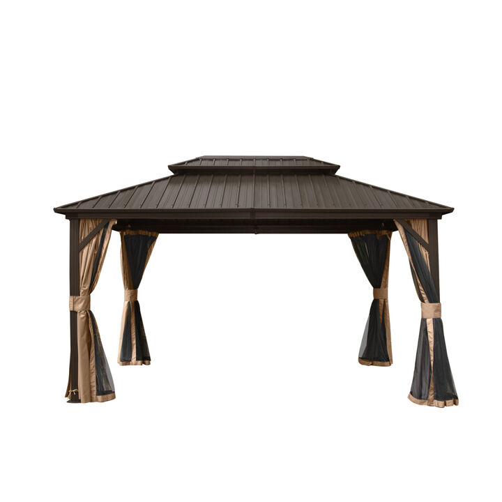 10' X 12' Hardtop Gazebo, Aluminum Metal Gazebo Withnized Steel Double Roof Canopy