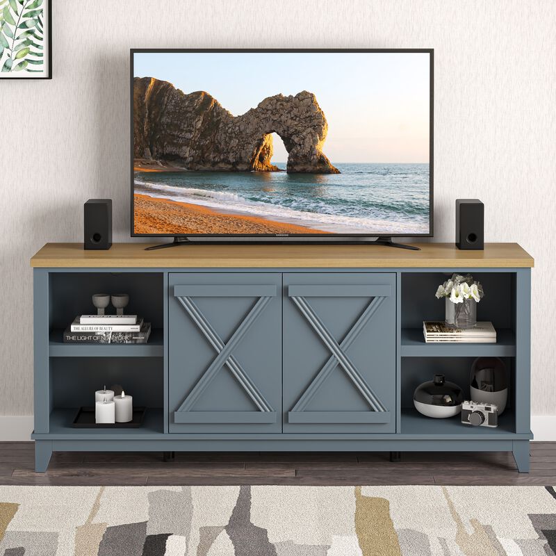 FESTIVO 70" TV Stand w/ Patterned Doors & Two-Tone Finish Fits TVs up to 75"