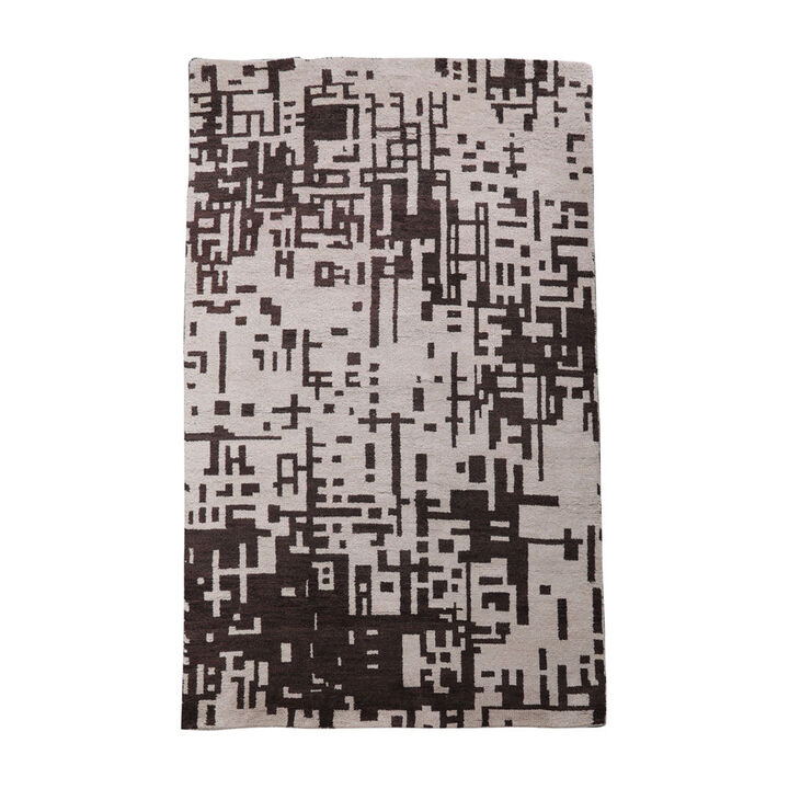 HAND KNOTTED WOOL Contemporary AREA RUGS  - 6'x9', Rectangle Shape, Beige Brown Color, Contemporary Modern, Medium Pile Handmade Area Rugs for Living Room, Bed Room (N01115)
