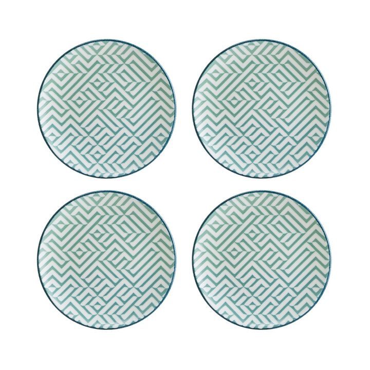 Chevron dia.10" Round Decorated Porcelain Plate (Set of 4)