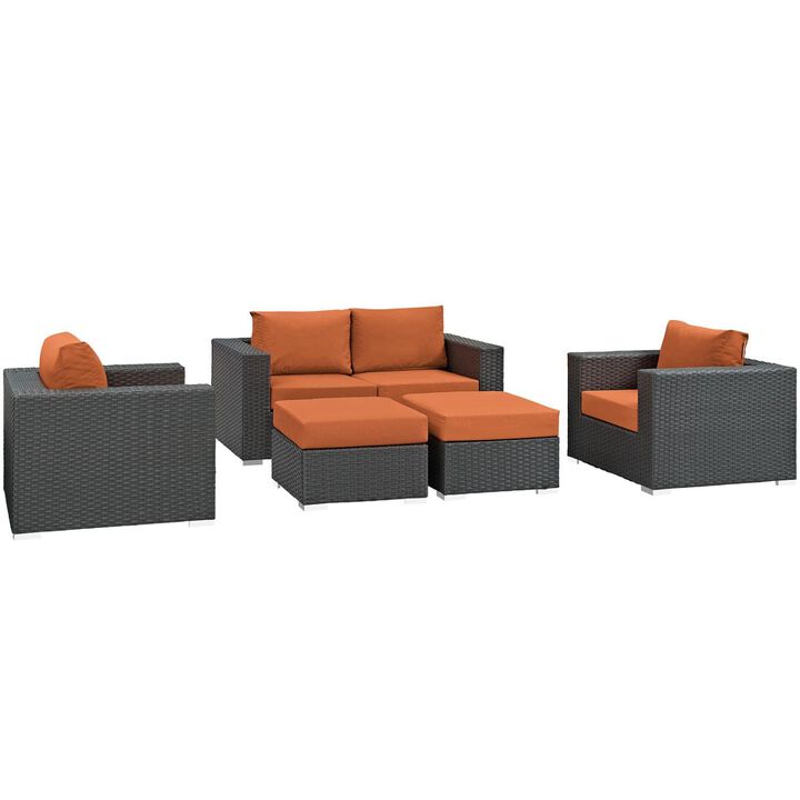 Sojourn 5 Piece Outdoor Patio Sunbrella Sectional Set - Canvas Tuscan
