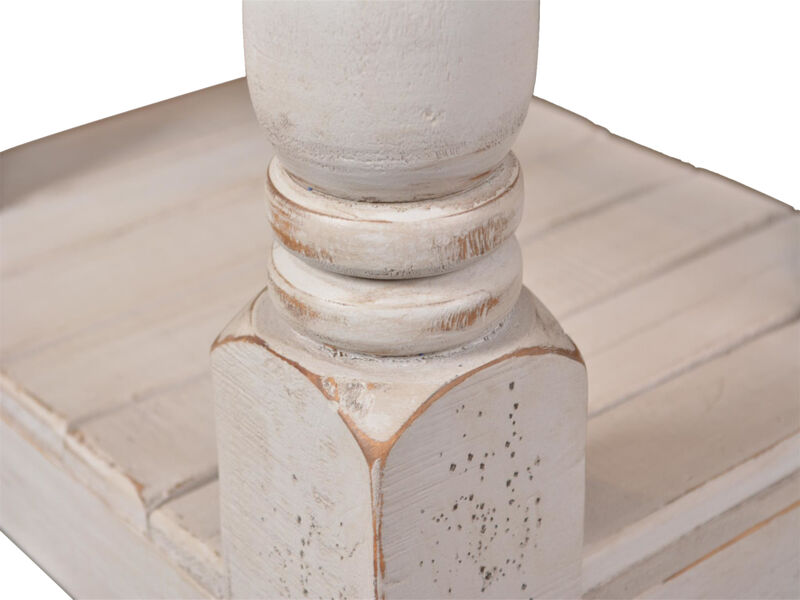 Rustic French 18 in. Cottage White and Brown Rectangular Wood End Table