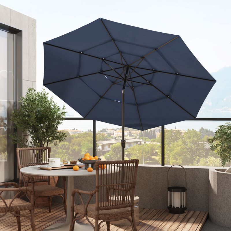 FUFU&GAGA 11FT 3-Tier Patio Umbrella – Navy Blue, Crank & Tilt, Heavy-Duty Steel Frame, UV-Resistant Polyester, Outdoor Sunshade