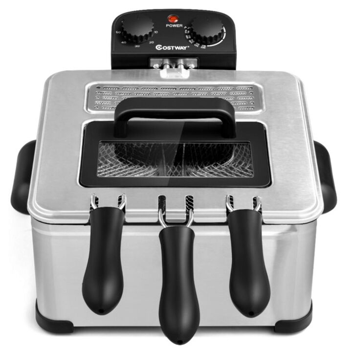 Hivvago Electric Deep Fryer 5.3QT/21-Cup Stainless Steel 1700W with Triple Basket