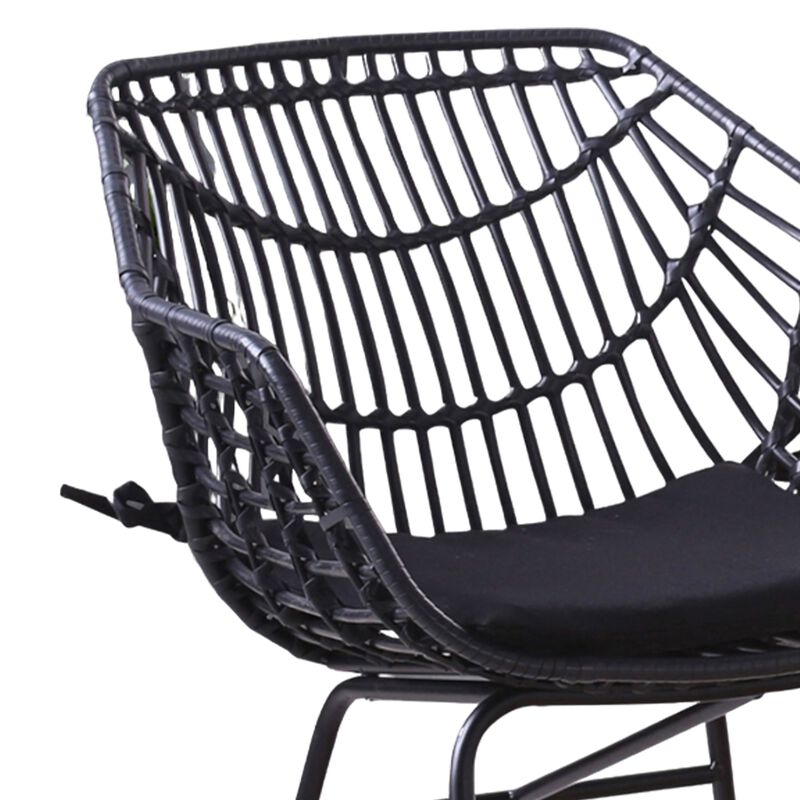 Niya Patio Chair Set of 2, Polyester, Black Steel, Outdoor Rattan Wicker