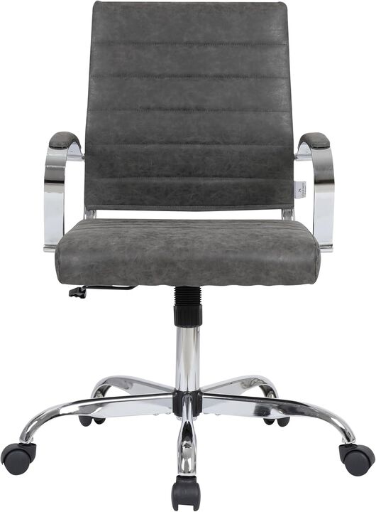 LeisureMod Benmar Modern Mid-Back Adjustable Swivel Leather Office Chair