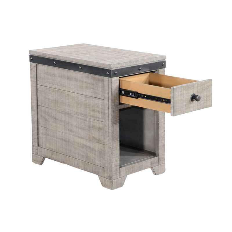 Nelly Side End Table, Drawers and Shelf, 25 Inch Alpine Gray Mahogany - Benzara