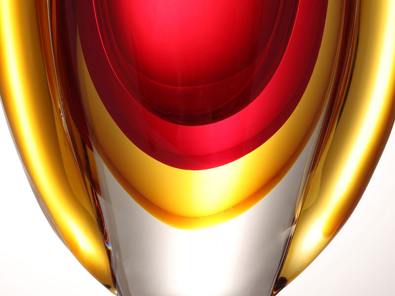 Hand Blown Sommerso Oval Art Glass Vase