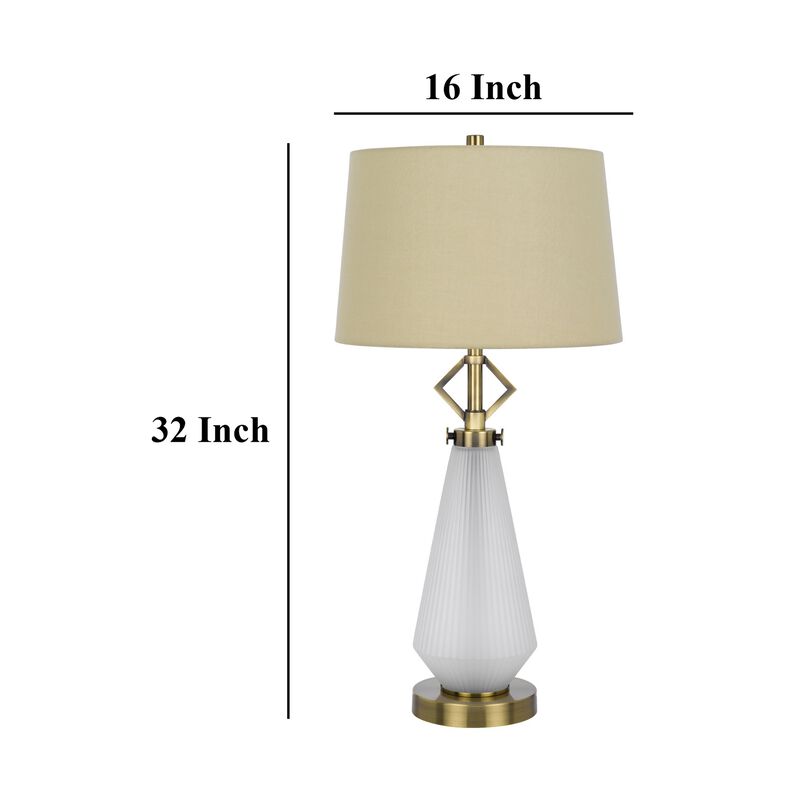 Rizo 32 Inch Table Lamp, Tapered Style Frosted Glass Base, Beige Shade - Benzara