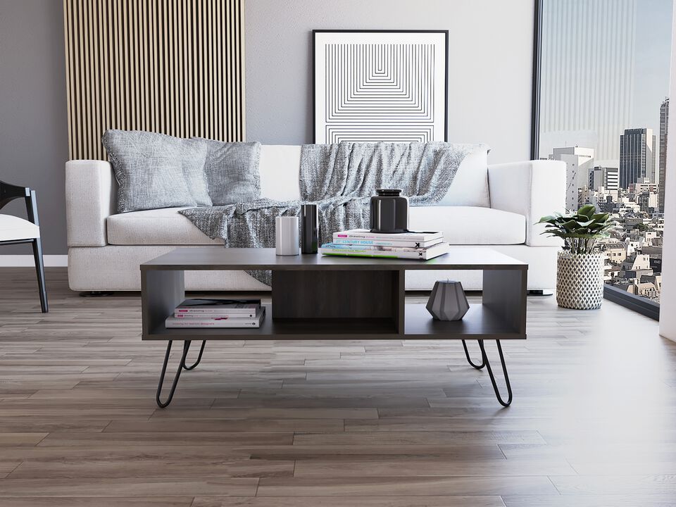 DEPOT E-SHOP Vassel Coffee Table, Four Legs, Two Shelves, White
