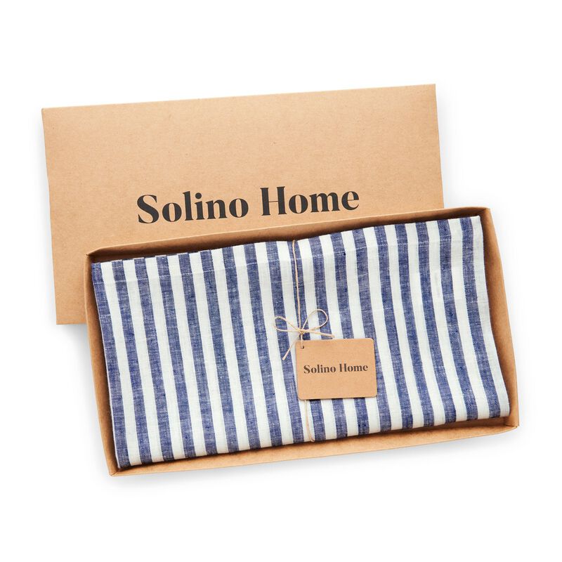 Solino Home 100% Pure Linen Table Throw 52 x 52 Inch | Amalfi Stripe