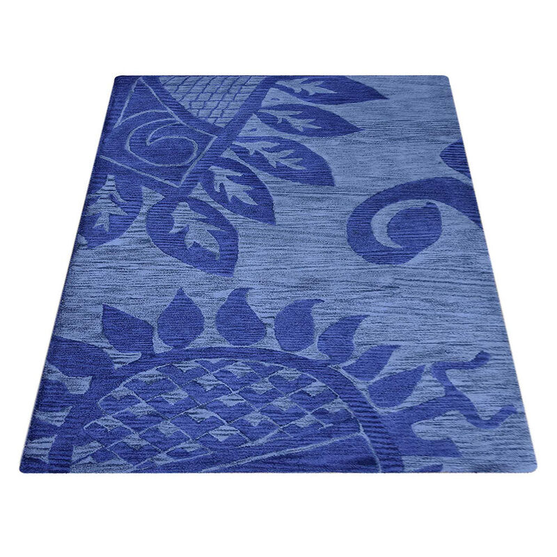 RUGSOTIC CARPETS HAND TUFTED WOOL ECO-FRIENDLY AREA RUGS  - 5'x8', Rectangle Shape, Blue, Contemporary Modern Design, High Pile Thick Handmade Area Rugs for Living Room, Bed Room (K00917)