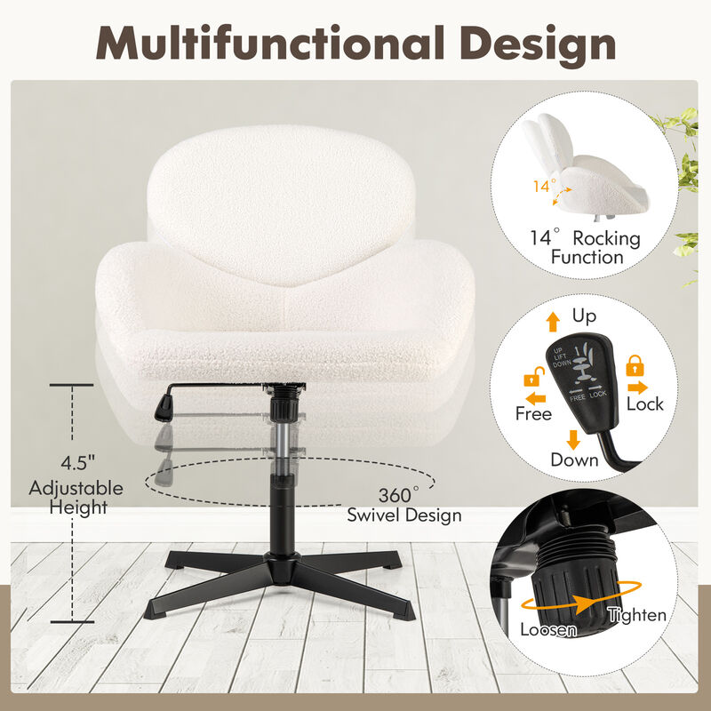 Swivel Cross Legged Chair with Adjustable Height and Rocking Function-White