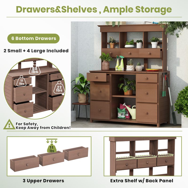 MONDAWE Outdoor Storage Garden Potting Bench Table, with Multiple Drawers and Shelves for Patio,Garden,Backyard