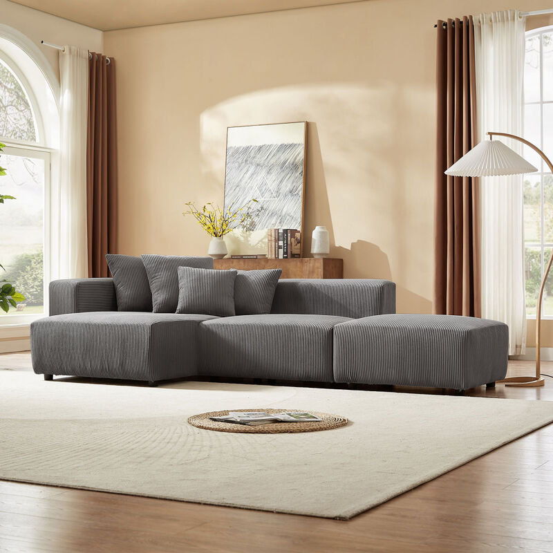 Gray Modular Corduroy Sectional Sofa Set