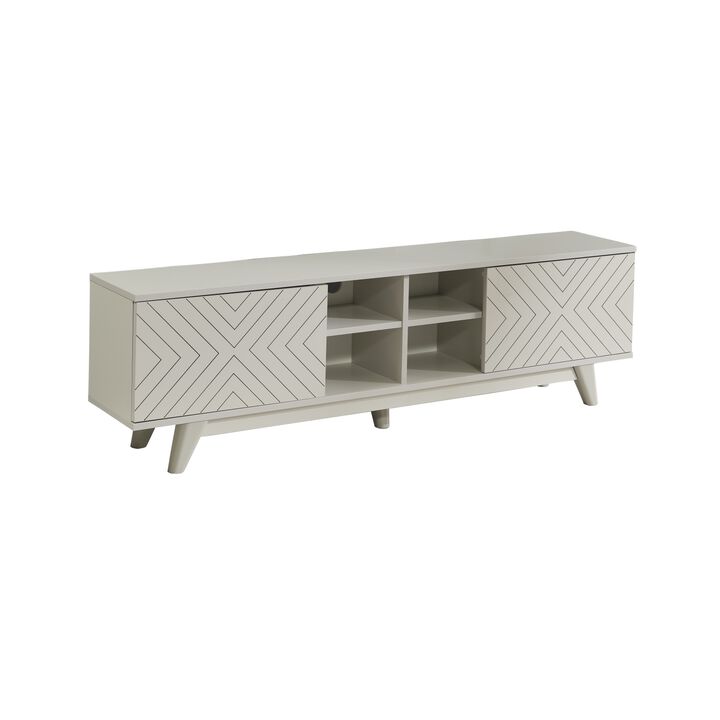 Store Lina Mid Century Modern TV Stand 2 Door Cabinet 4 Cubby Hole Shelves 67 Inch TV Unit