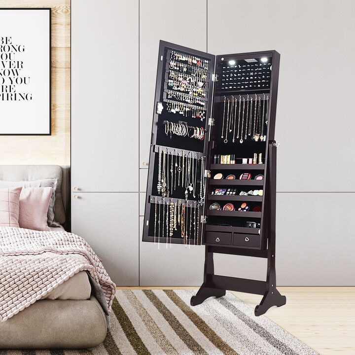 Lockable Mirrored Jewelry Cabinet with Stand and Led Lights