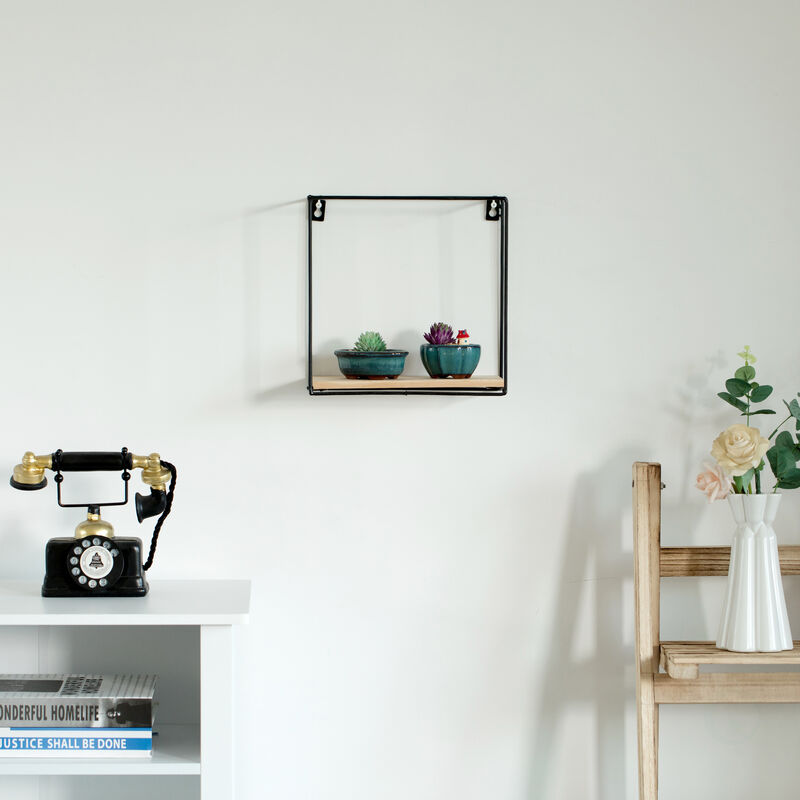 Rectangle, Wooden Board with Metal Frame Wall Mount Floating Shelf for The Living Room, Dining Room, or Office