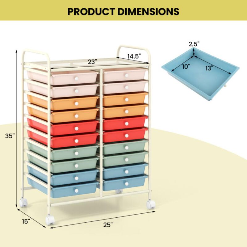 Hivvago 20 Drawers Rolling Storage Cart Studio Organizer