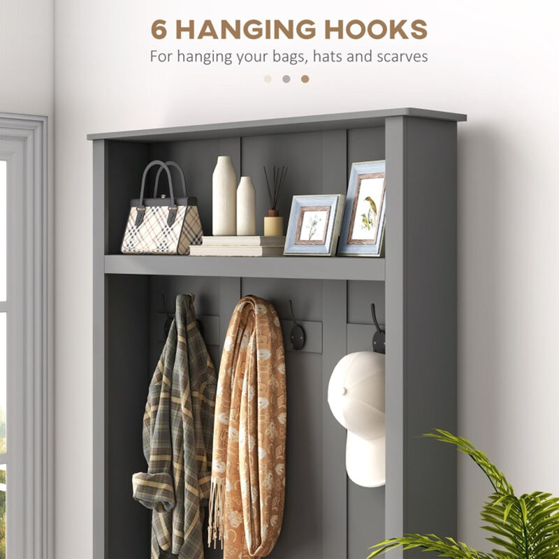 Hall Tree Entryway Bench with Coat Rack & Storage Cabinet For Multi-Functional Organizer