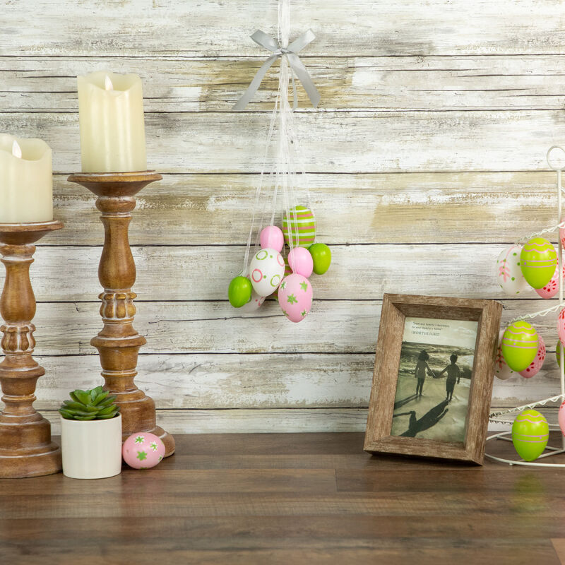 11" Pastel Pink  Green and White Spring Easter Egg Cluster Hanging Decoration