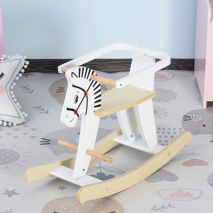 White Toddler Rocker: Wooden Horse with Safety Bar for 1-3 Years