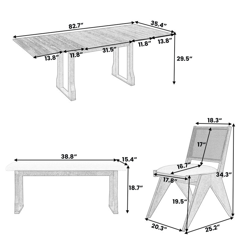 Merax Modern 6-Piece Extendable Dining Table Chairs Bench Set