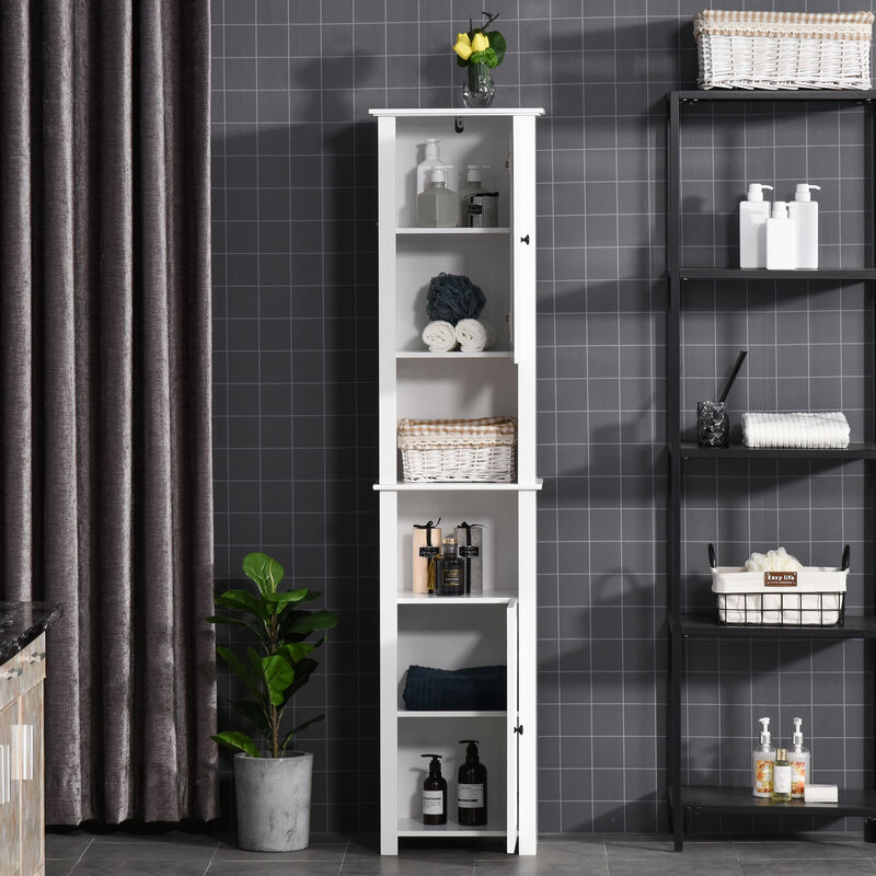 67� Wood Freestanding Bathroom Linen Tower Storage Unit Cabinet White